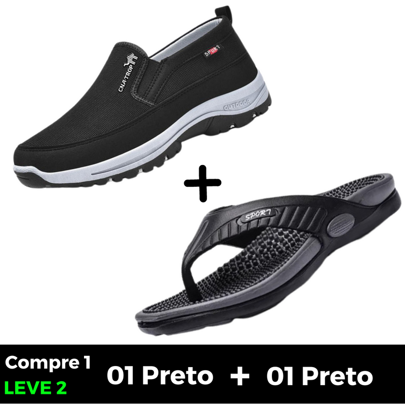 [SUPER KIT ORTOPÉDICO] Tênis Mocassim Ortopédico Antiderrapante UniSex + Chinelo Ortopédico Massageador