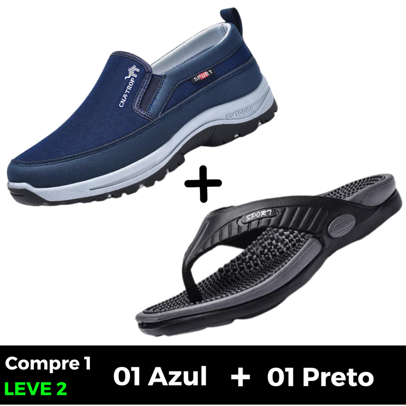 [SUPER KIT ORTOPÉDICO] Tênis Mocassim Ortopédico Antiderrapante UniSex + Chinelo Ortopédico Massageador